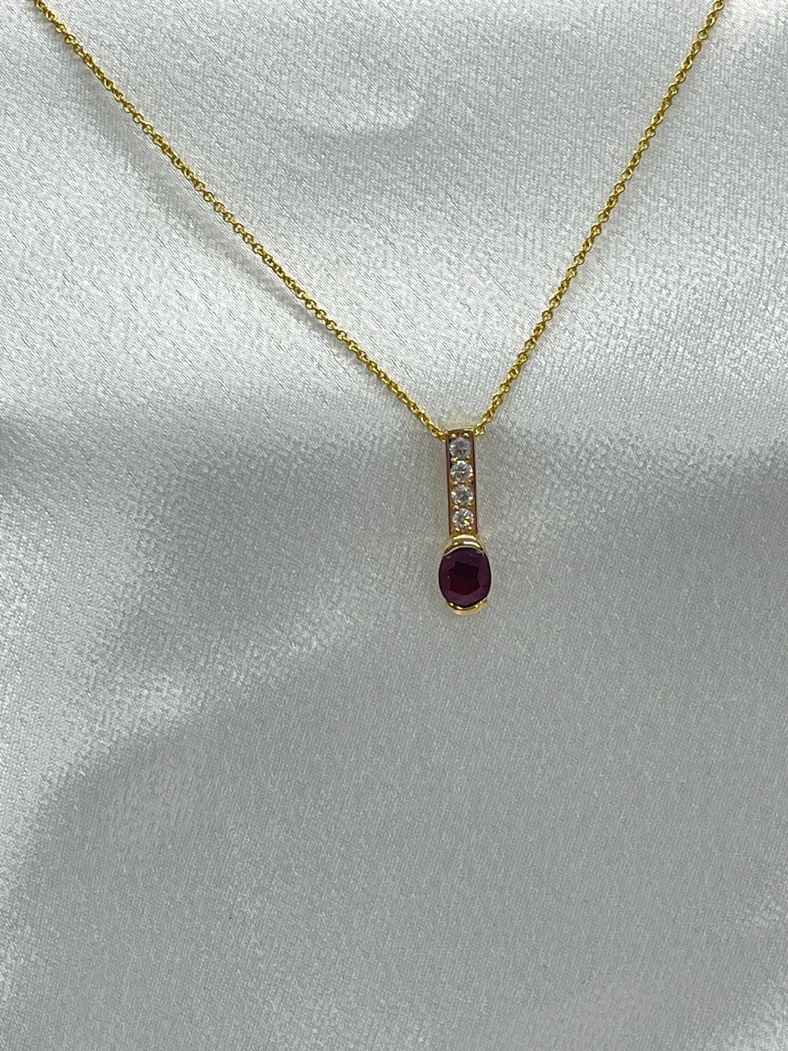 Tello Made 14K Gold Pendant With Rubies( 1.5Ct) And Diamonds(0.16Ct)