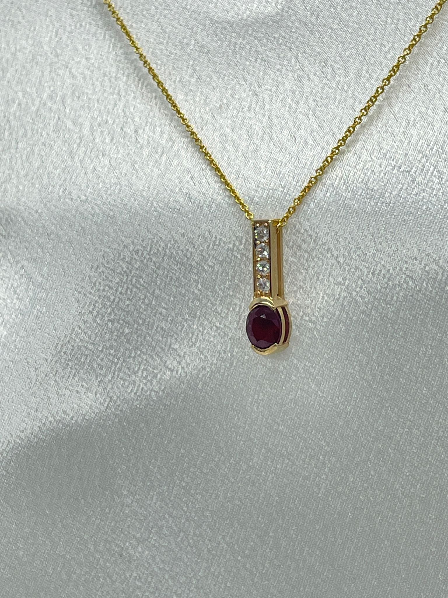 Tello Made 14K Gold Pendant With Rubies( 1.5Ct) And Diamonds(0.16Ct)