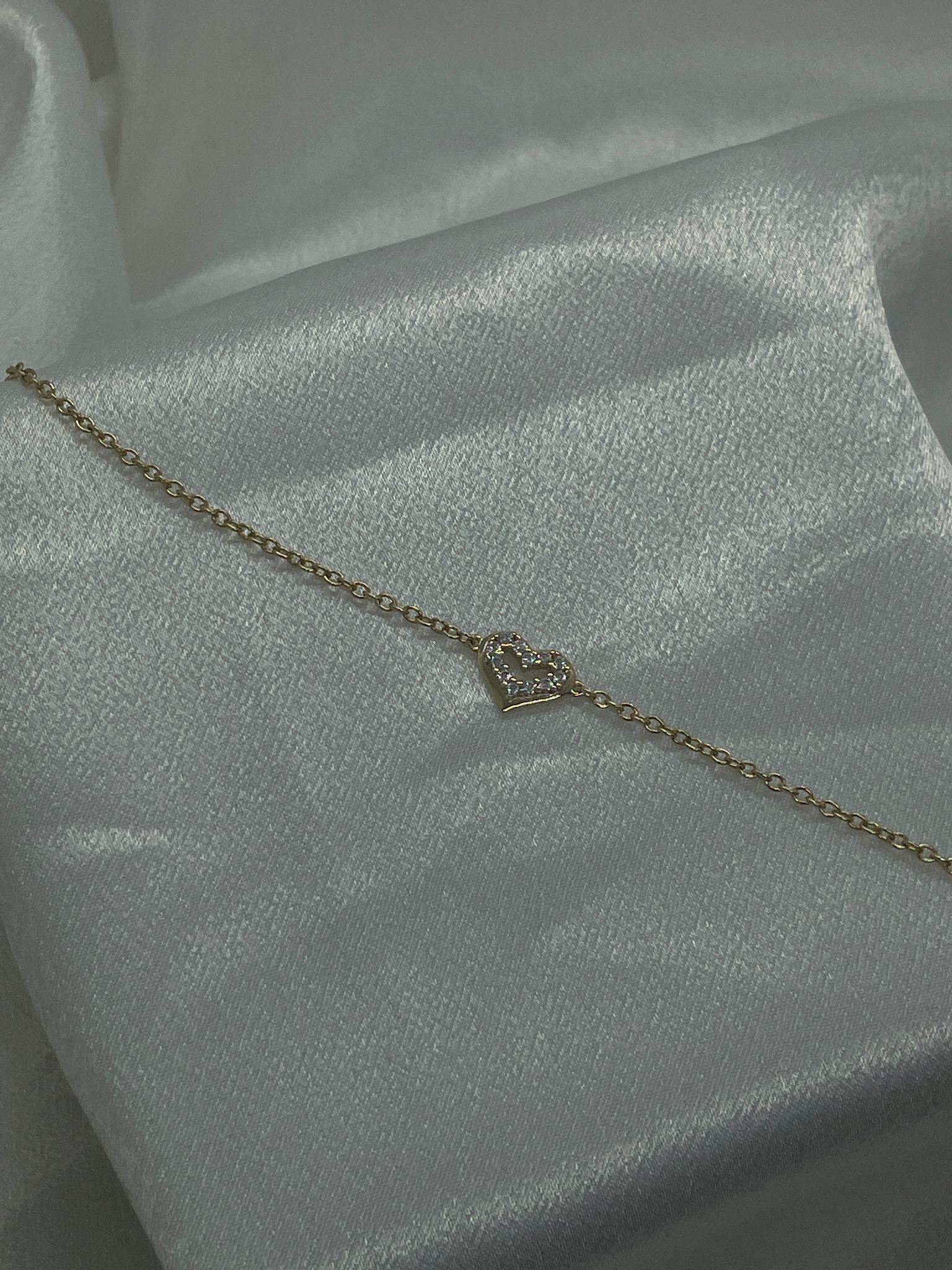 Gold Plated Sterling Silver Small Heart Bracelet With Cubic cubic Zirconia