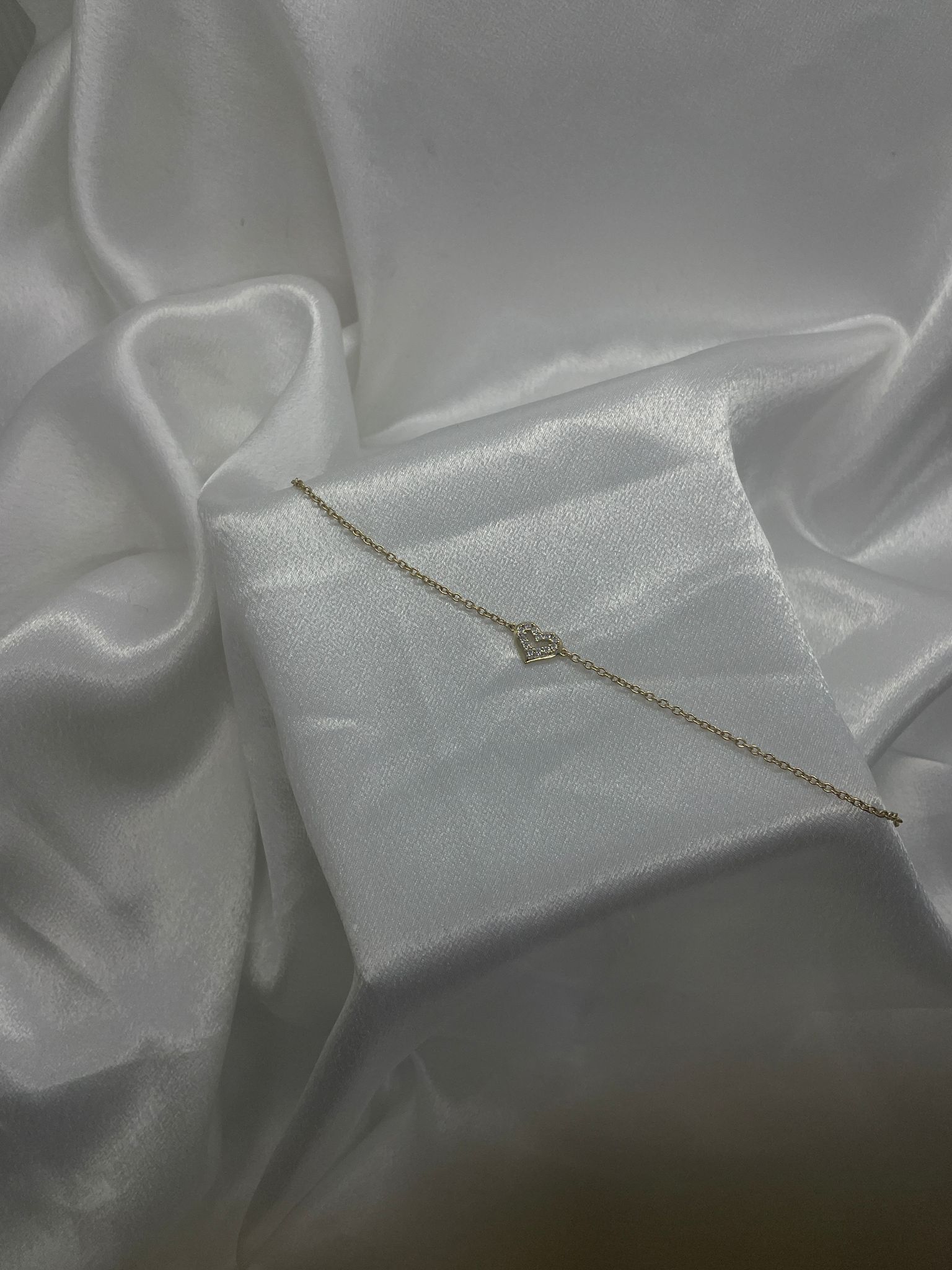 Gold Plated Sterling Silver Small Heart Bracelet With Cubic cubic Zirconia