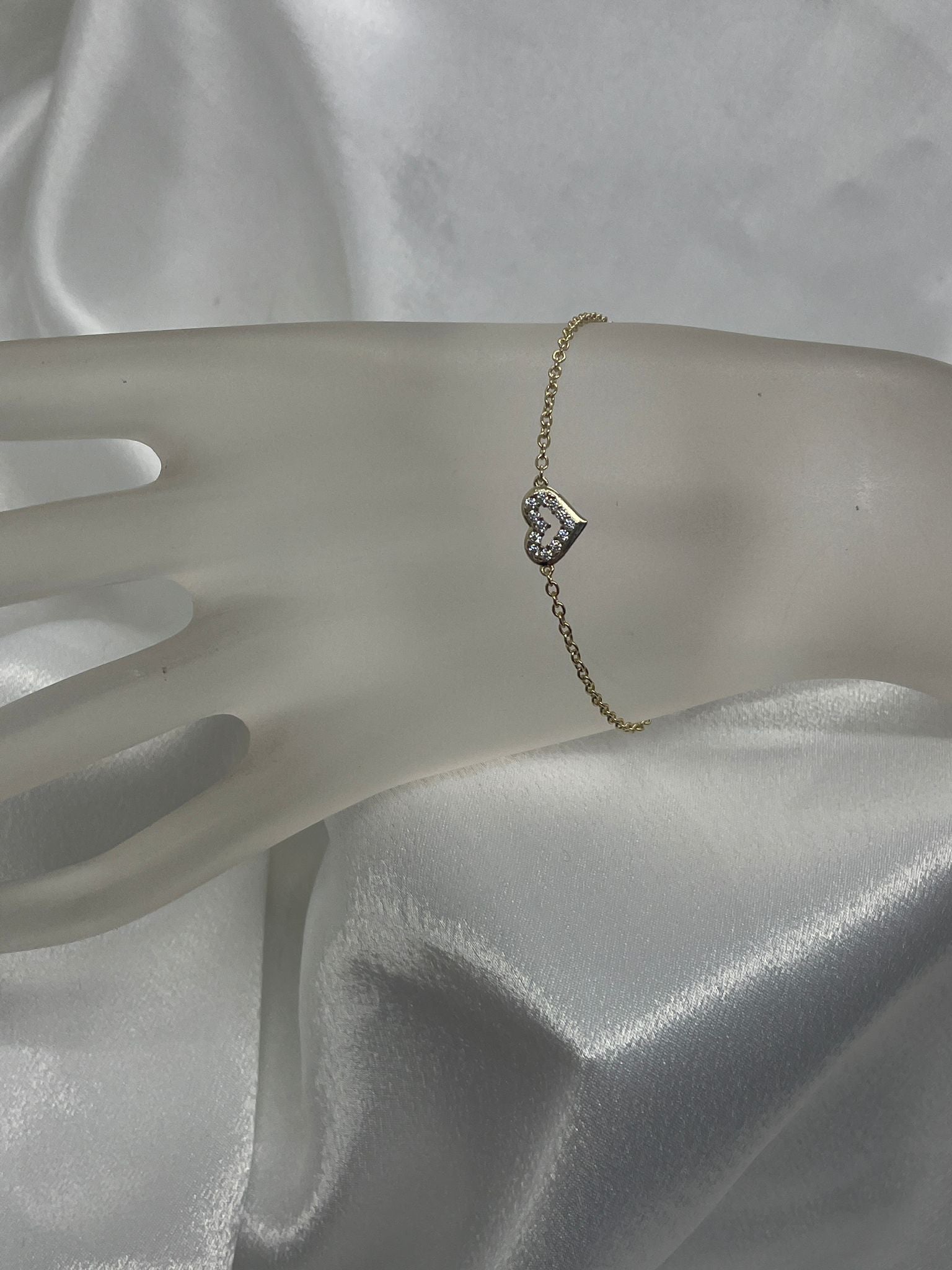 Gold Plated Sterling Silver Small Heart Bracelet With Cubic cubic Zirconia