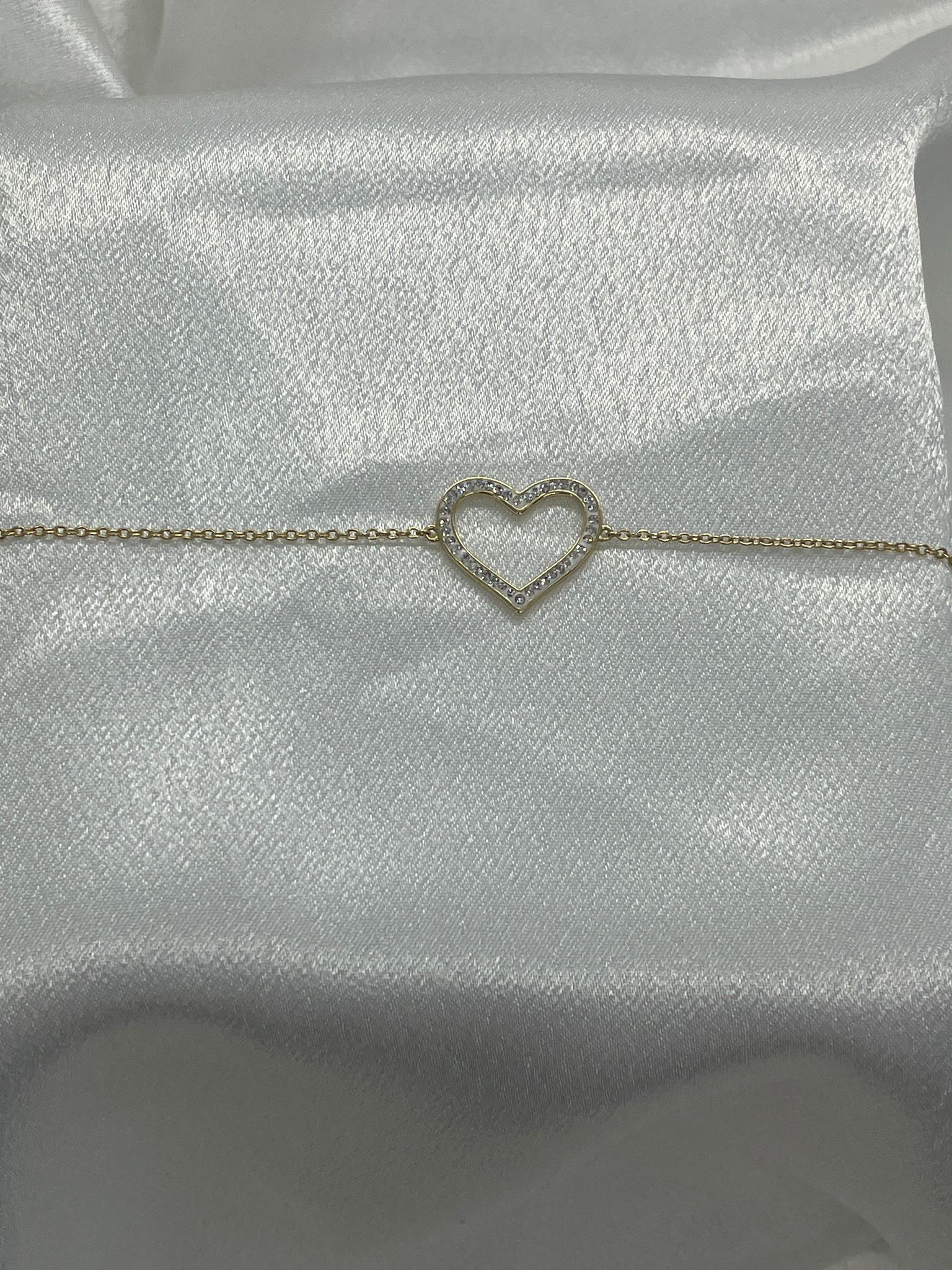 Gold Plated Sterling Silver Big Heart Bracelet With Cubic cubic Zirconia