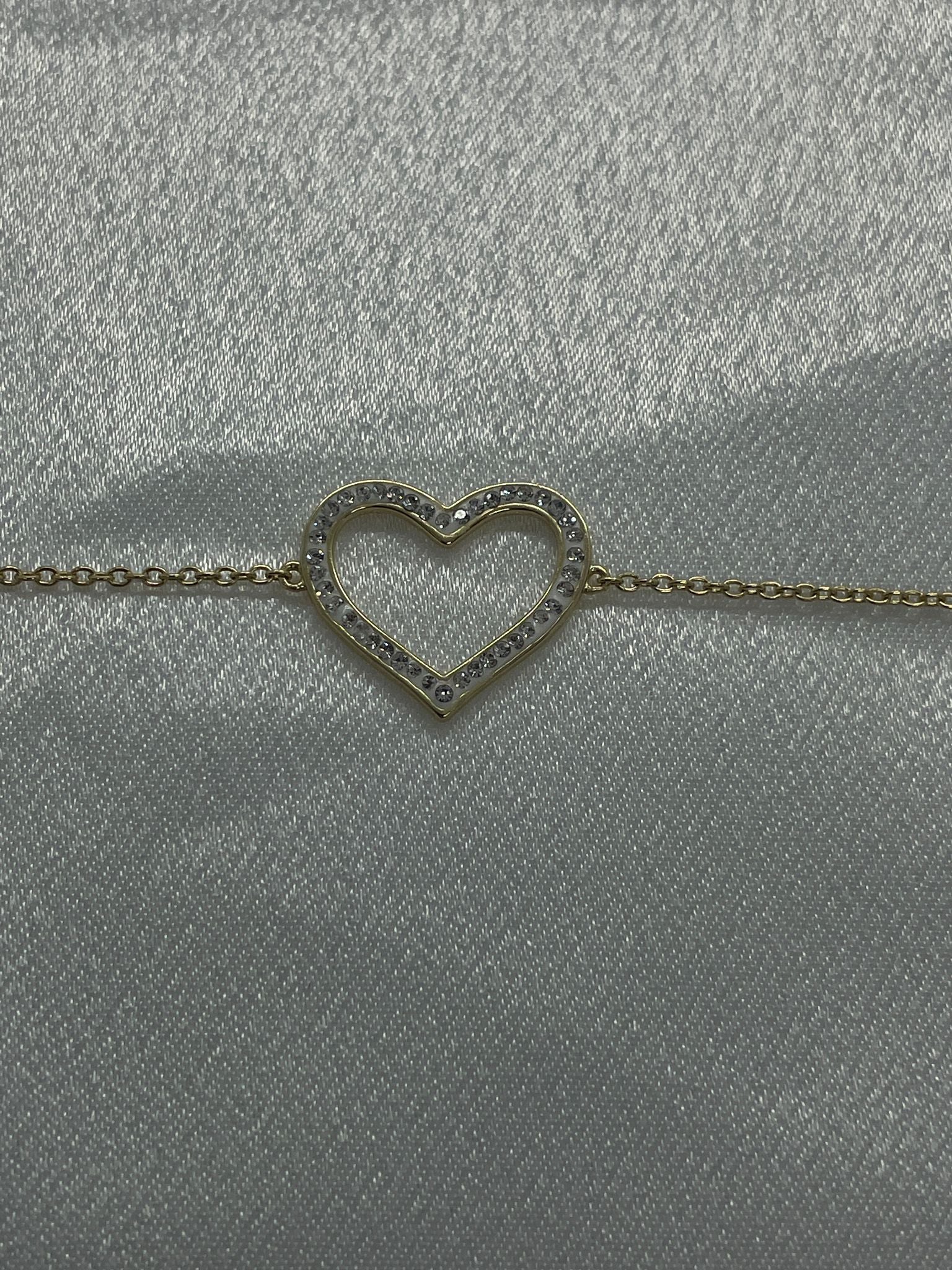 Gold Plated Sterling Silver Big Heart Bracelet With Cubic cubic Zirconia
