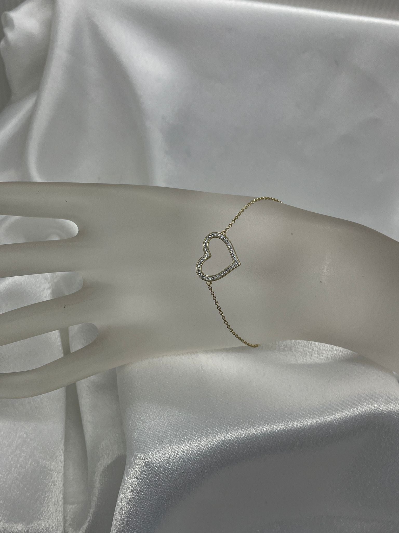 Gold Plated Sterling Silver Big Heart Bracelet With Cubic cubic Zirconia