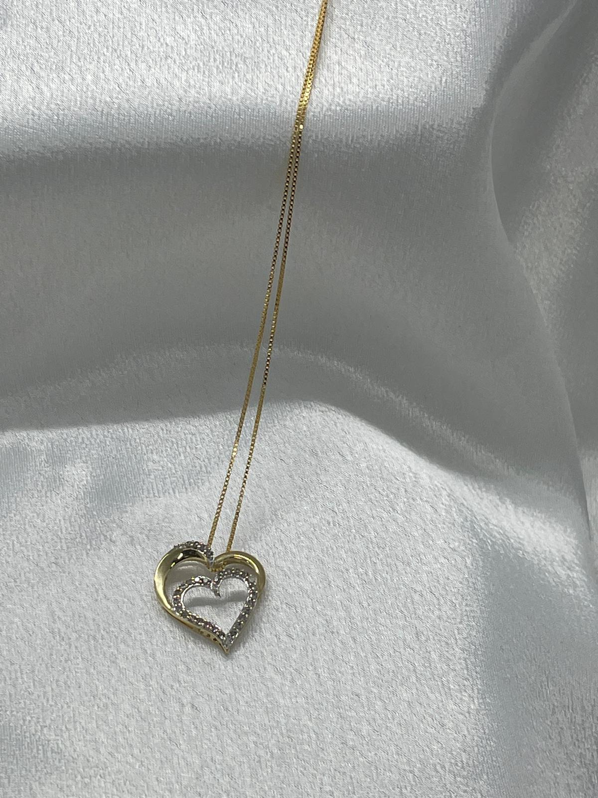 18K Heart Pendant And Chain With Natural Diamonds