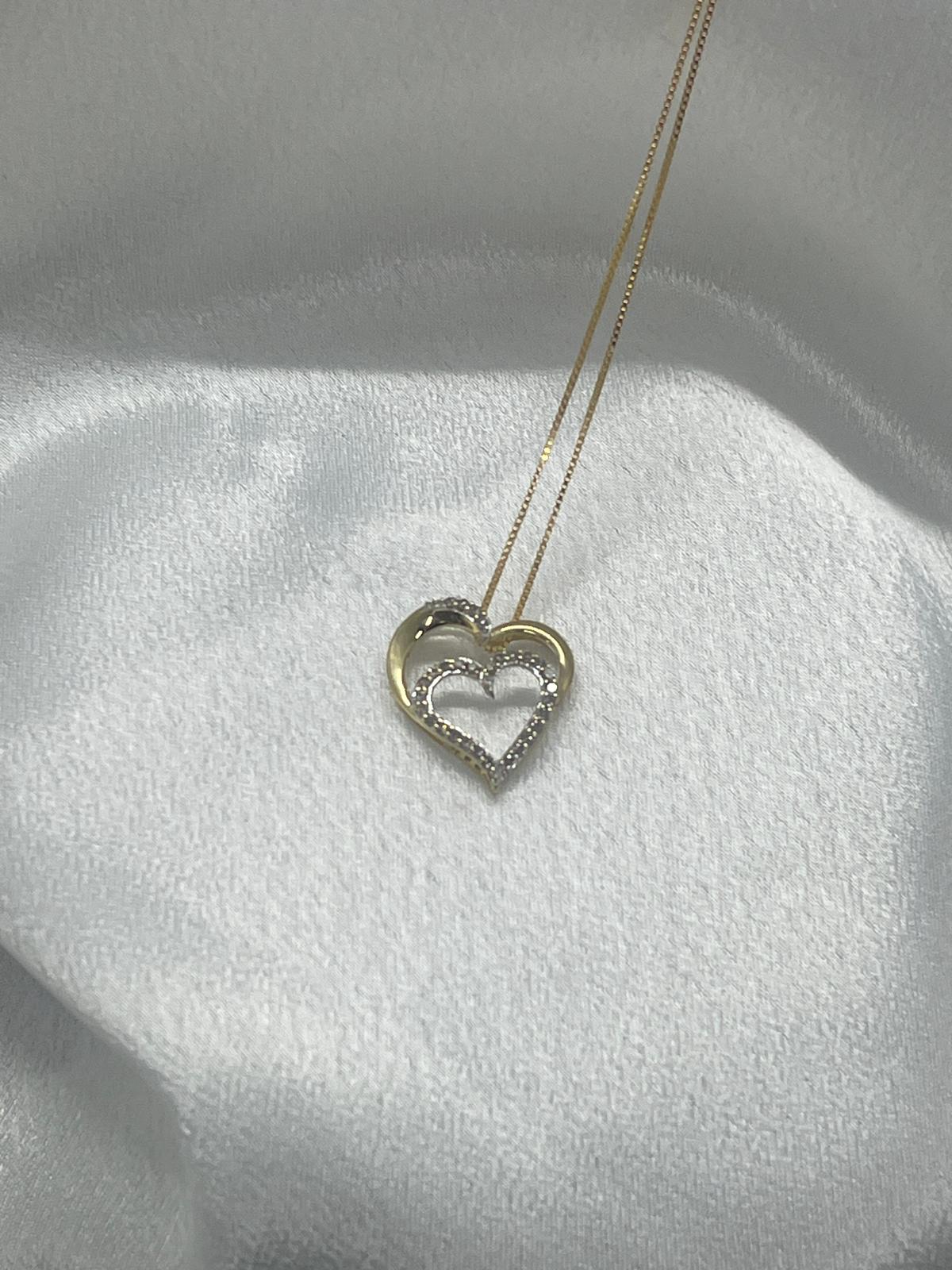 18K Heart Pendant And Chain With Natural Diamonds