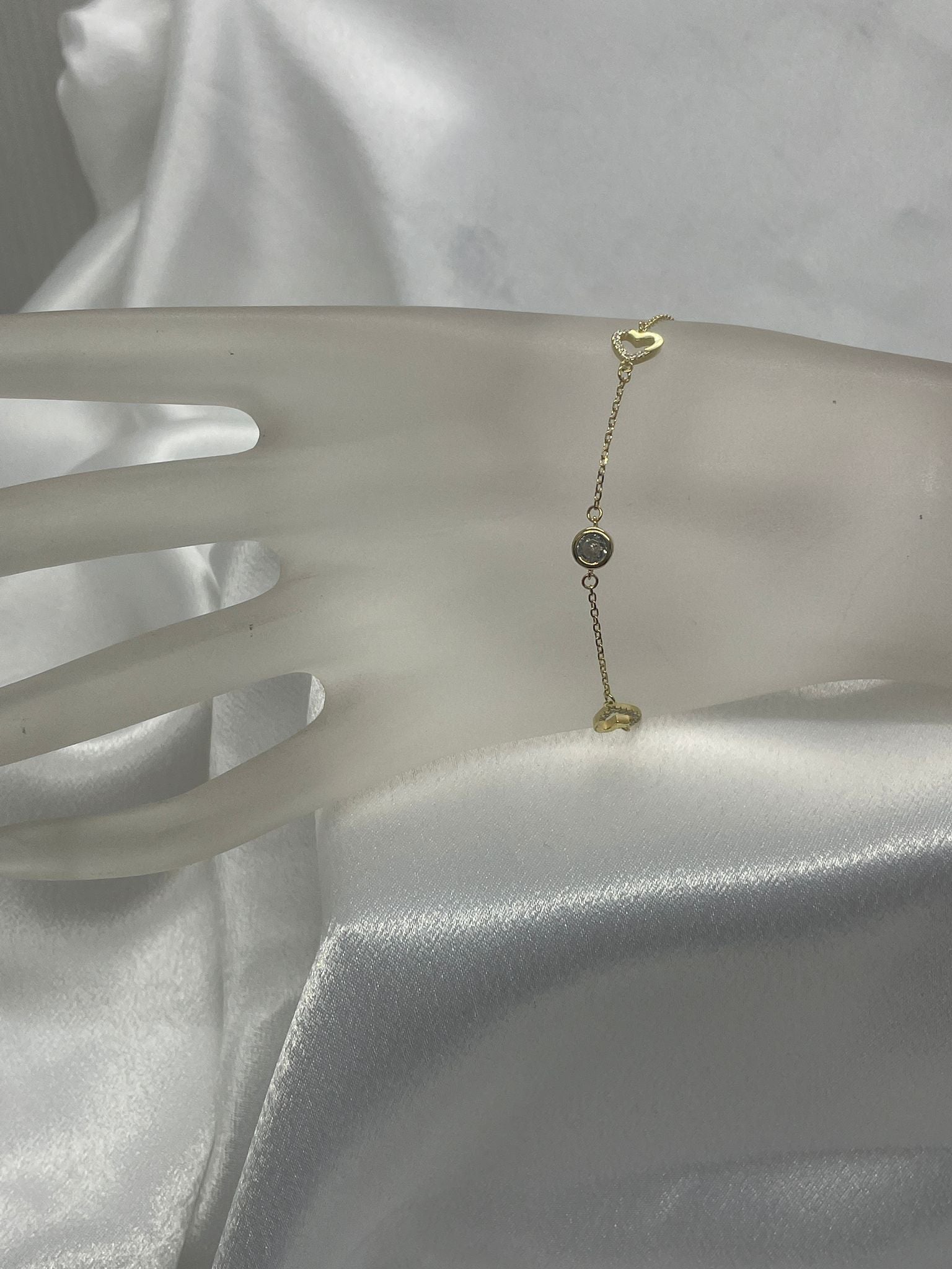 Sterling Silver Heart Bracelet With Cubic cubic Zirconia