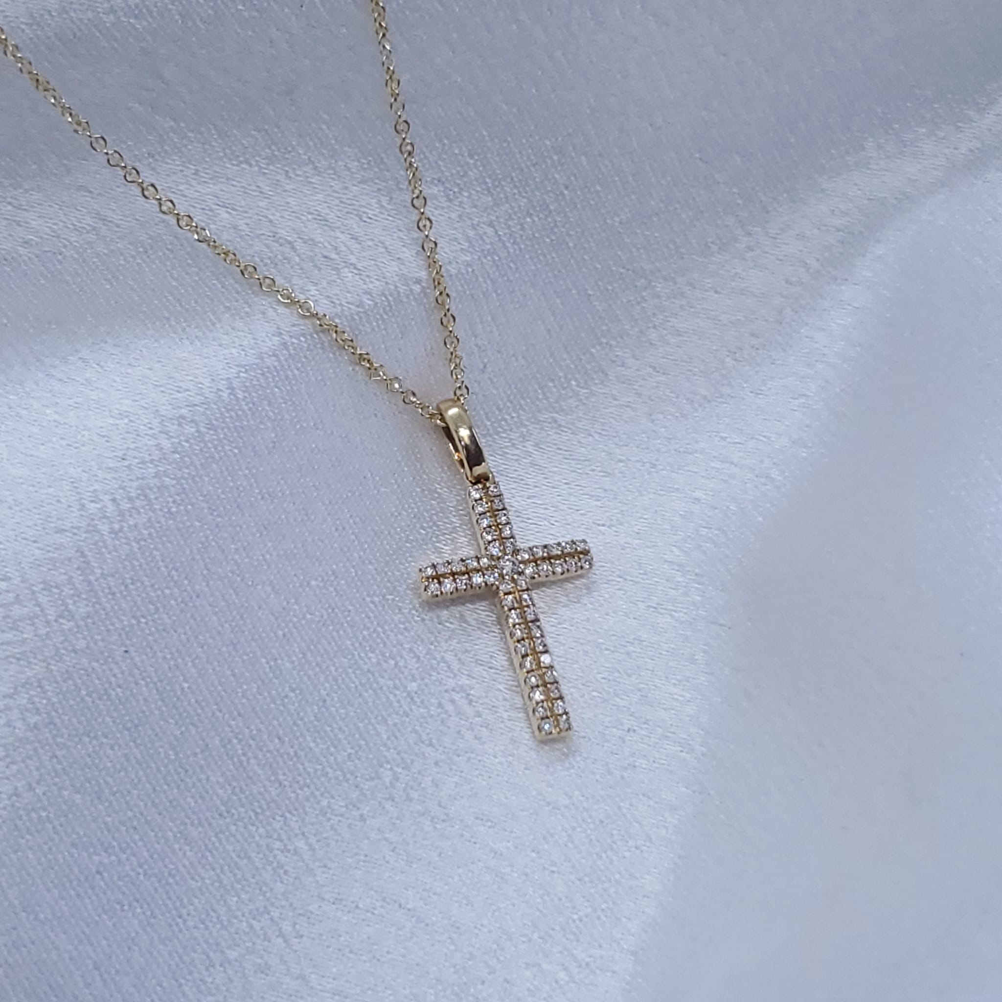 18K Yellow Gold Diamond Cross Pendant
