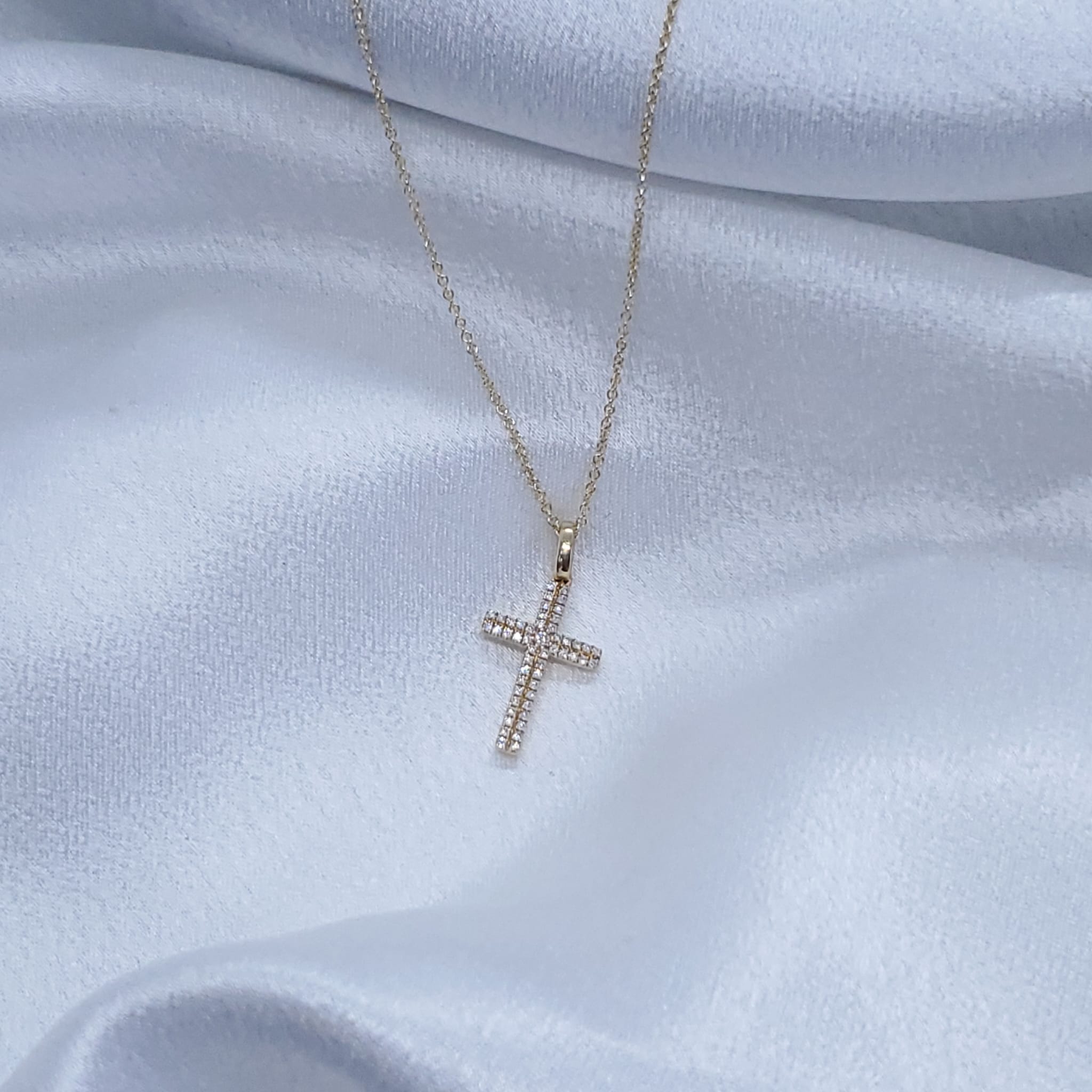 18K Yellow Gold Diamond Cross Pendant