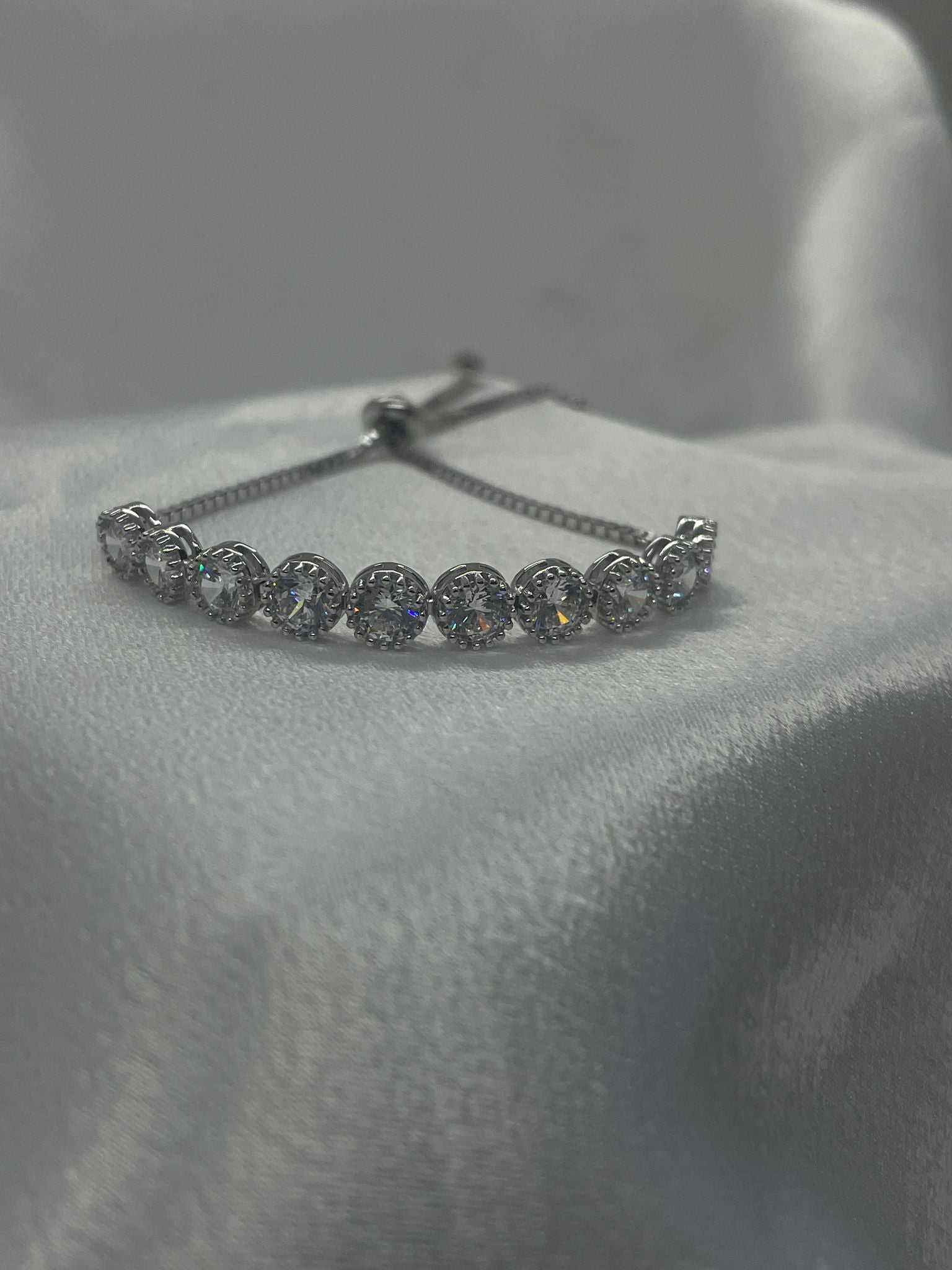 Adjustable Sterling Silver  Bracelet  With Cubic Zirconia
