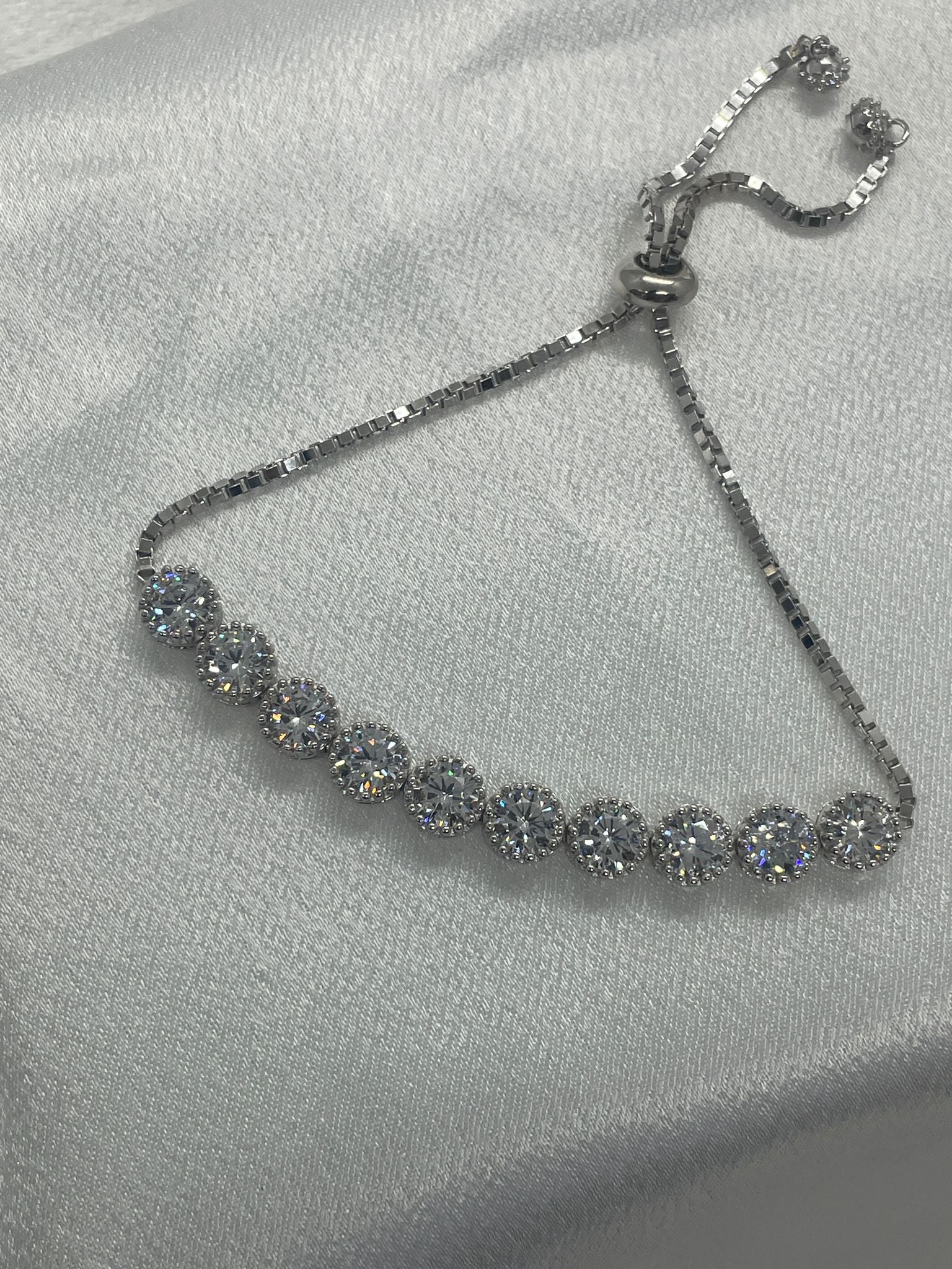 Adjustable Sterling Silver  Bracelet  With Cubic Zirconia