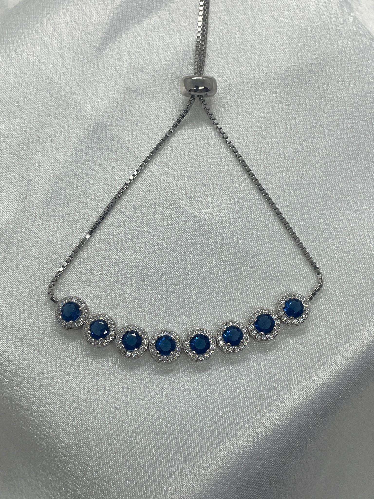 Sterling Silver Blue Stone Bracelet With Cubic cubic Zirconia