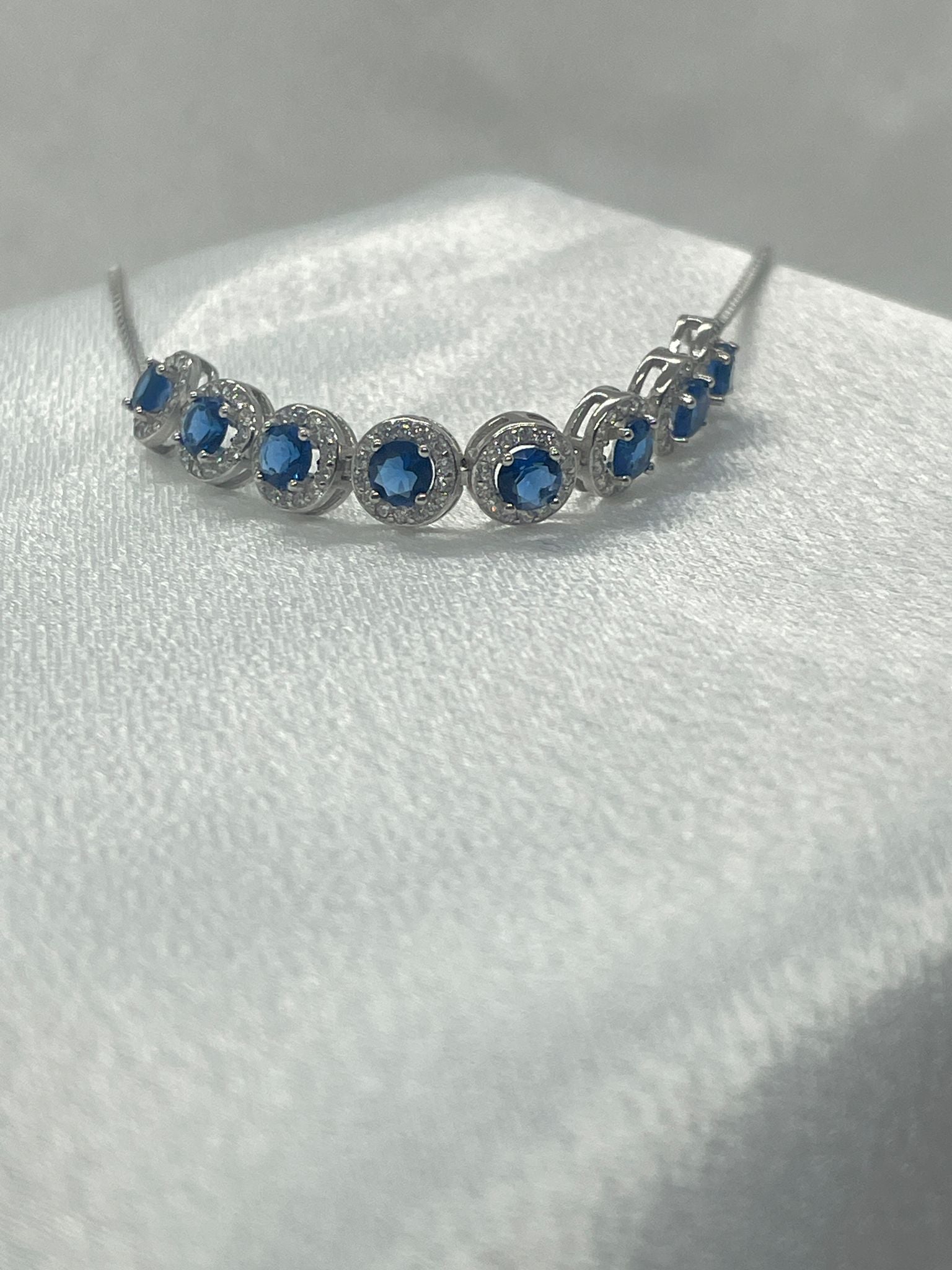 Sterling Silver Blue Stone Bracelet With Cubic cubic Zirconia