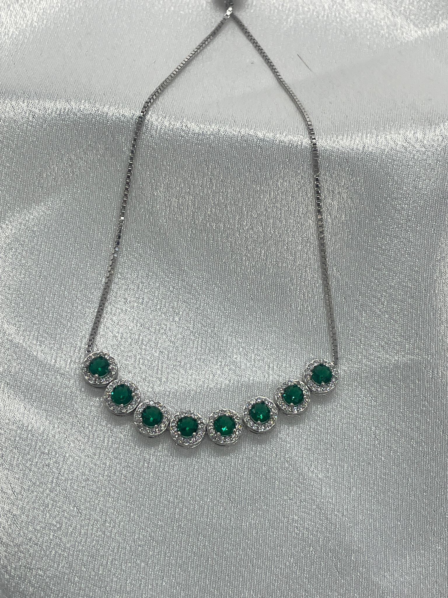 Sterling Silver Green Stone Bracelet With Cubic Zirconia