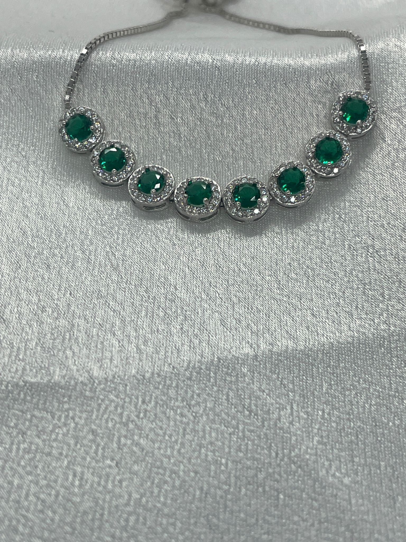 Sterling Silver Green Stone Bracelet With Cubic Zirconia