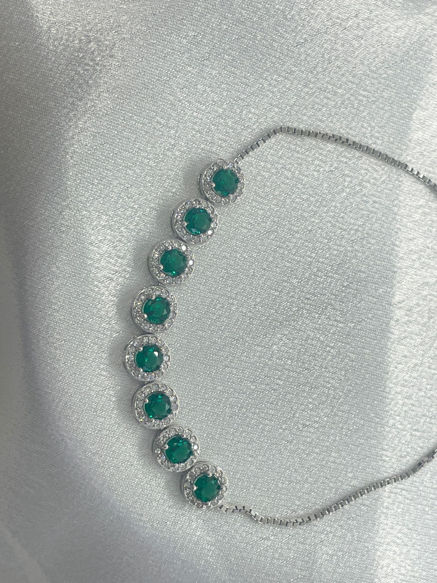 Sterling Silver Green Stone Bracelet With Cubic Zirconia