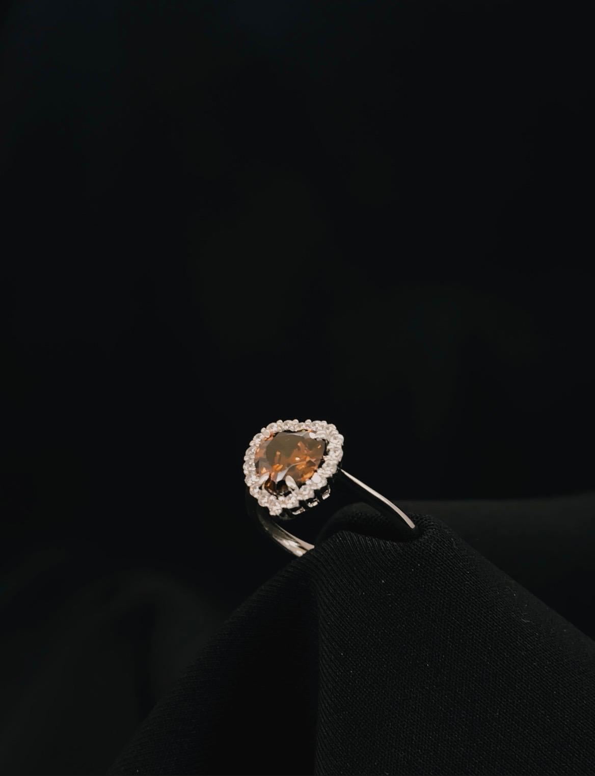14K White Gold Natural Citrine & C/Z Heart Ring