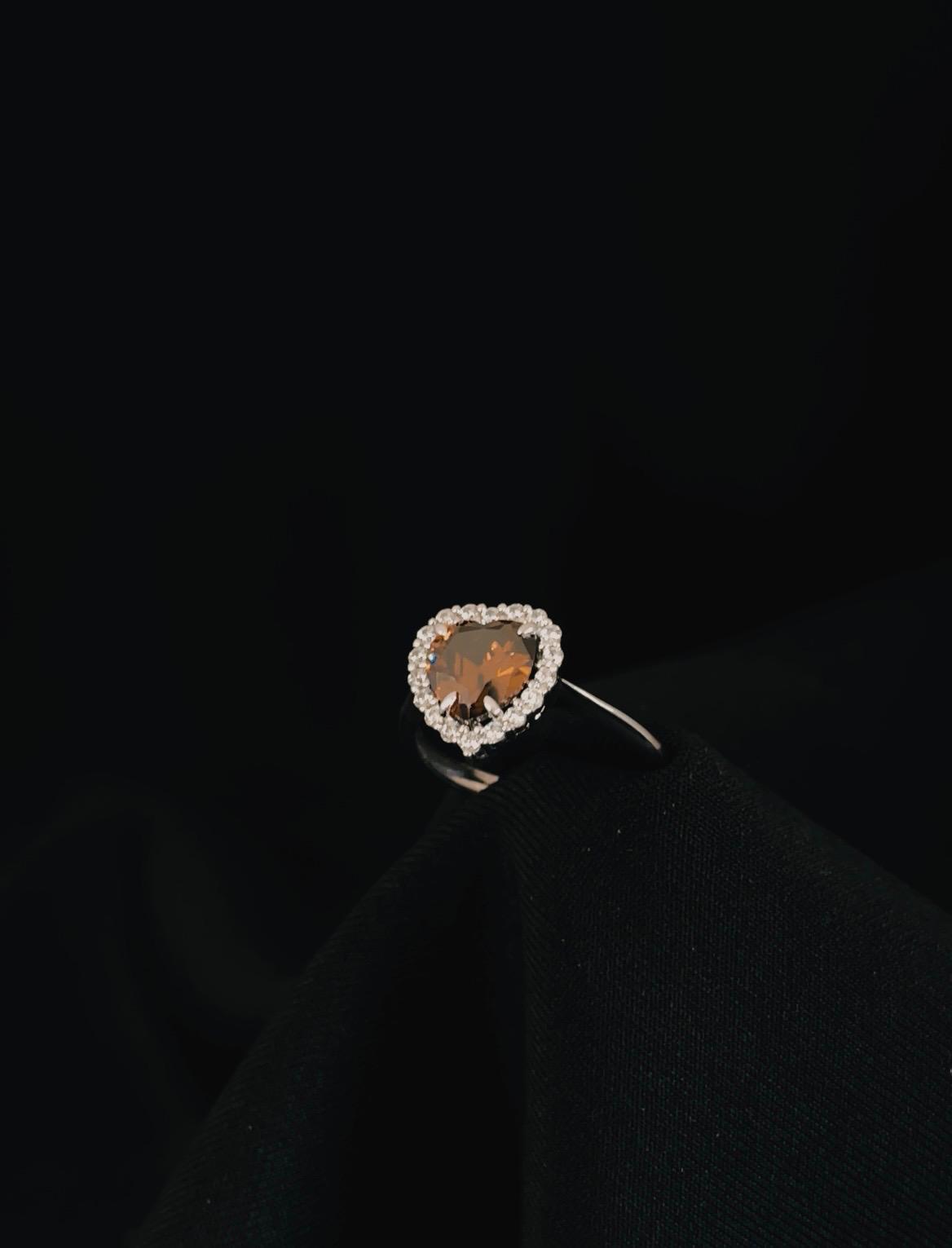 14K White Gold Natural Citrine & C/Z Heart Ring