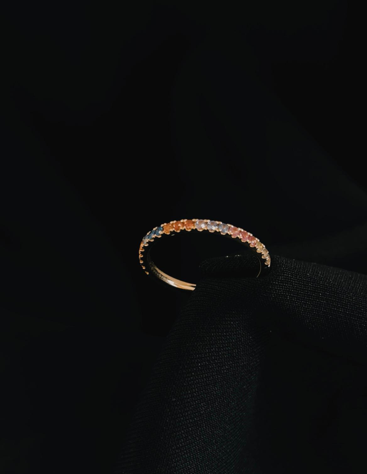 14k Yellow Gold Rainbow Natural Sapphire Ring