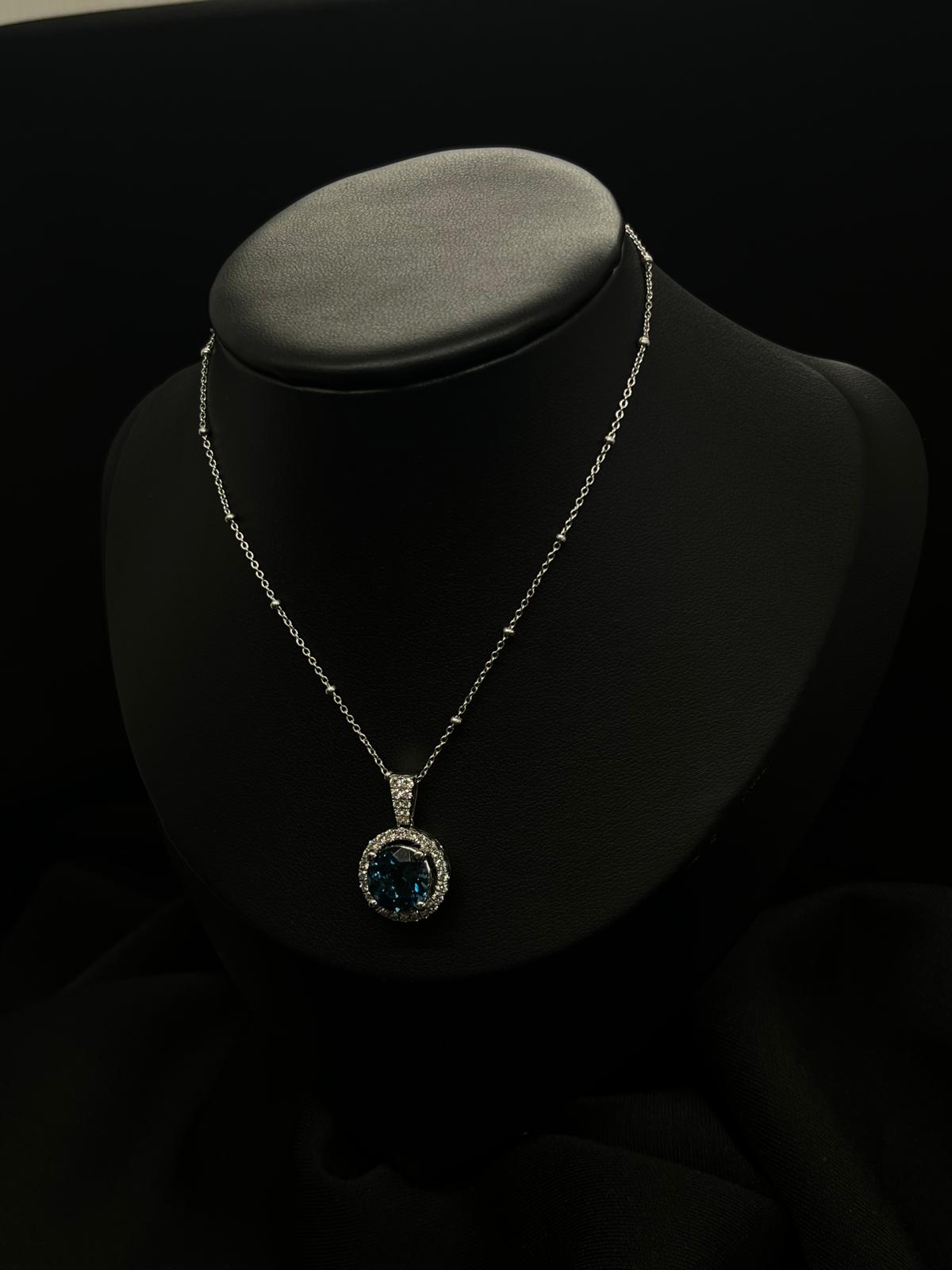 14k White Gold Natural Diamond & Blue Topaz