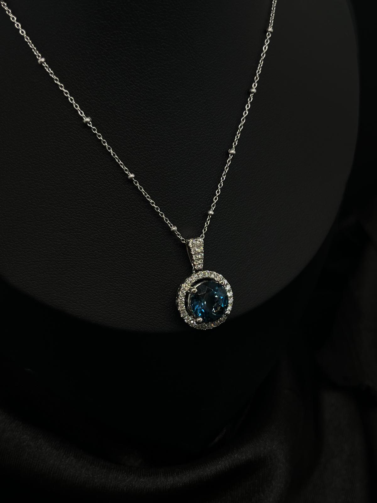 14k White Gold Natural Diamond & Blue Topaz