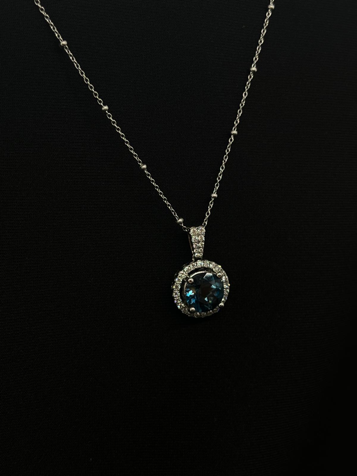 14k White Gold Natural Diamond & Blue Topaz