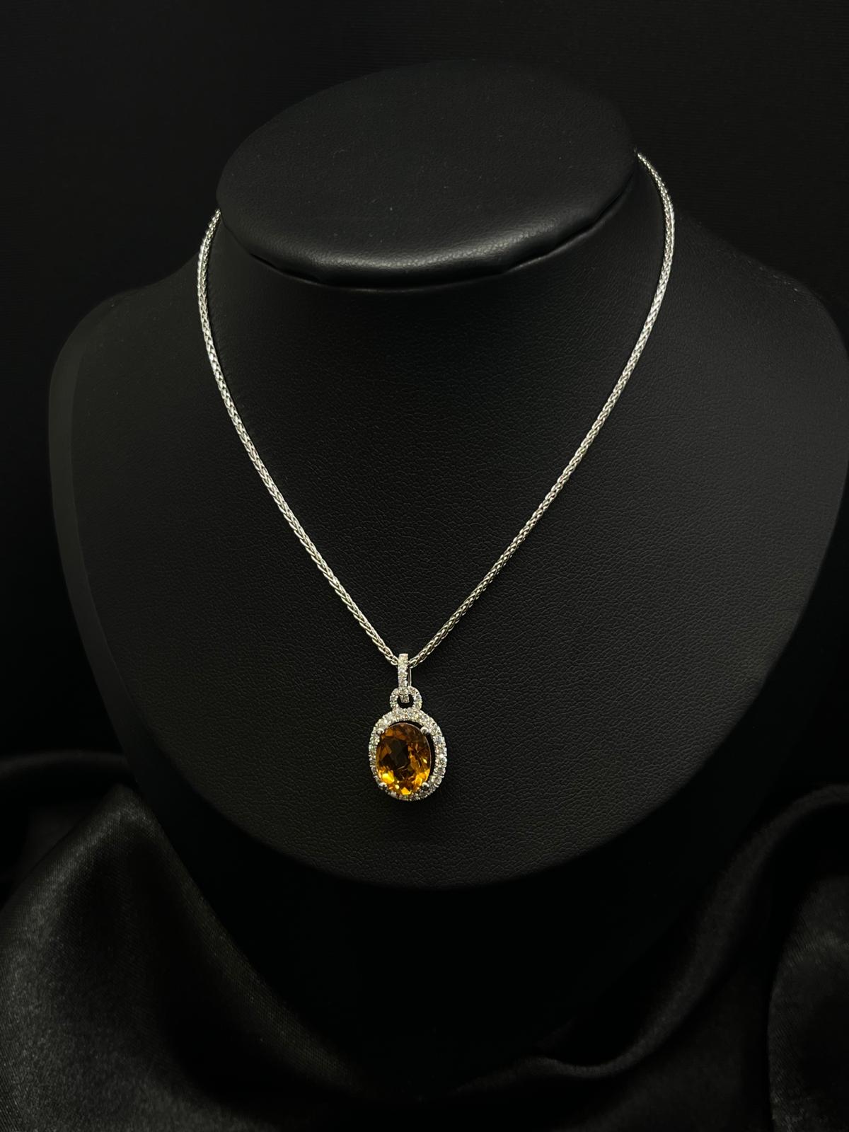 18k White gold Genuine Citrine & Diamond Neckless