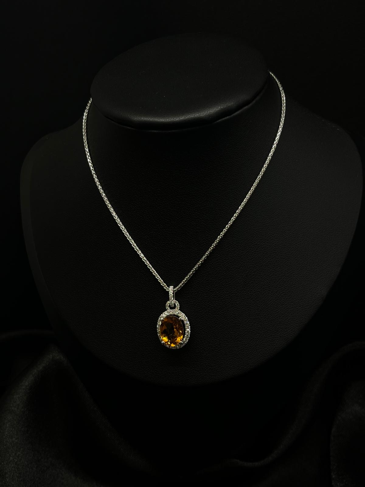 18k White gold Genuine Citrine & Diamond Neckless