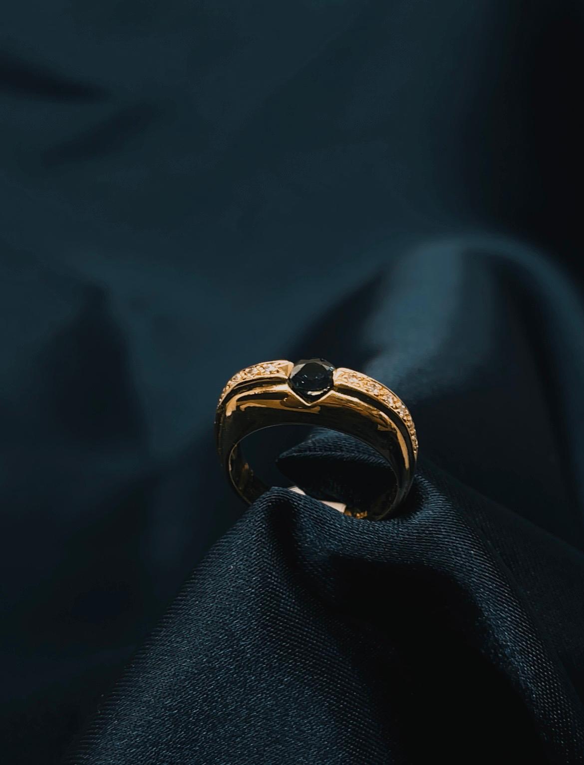 14k Yellow gold Natural Blue Sapphire and Diamond Ring