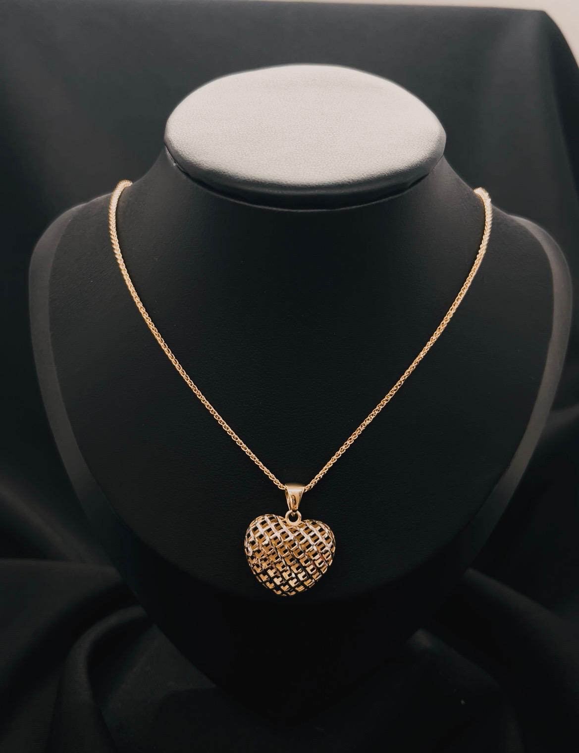 10K Two Tone Puffed Heart Pendent