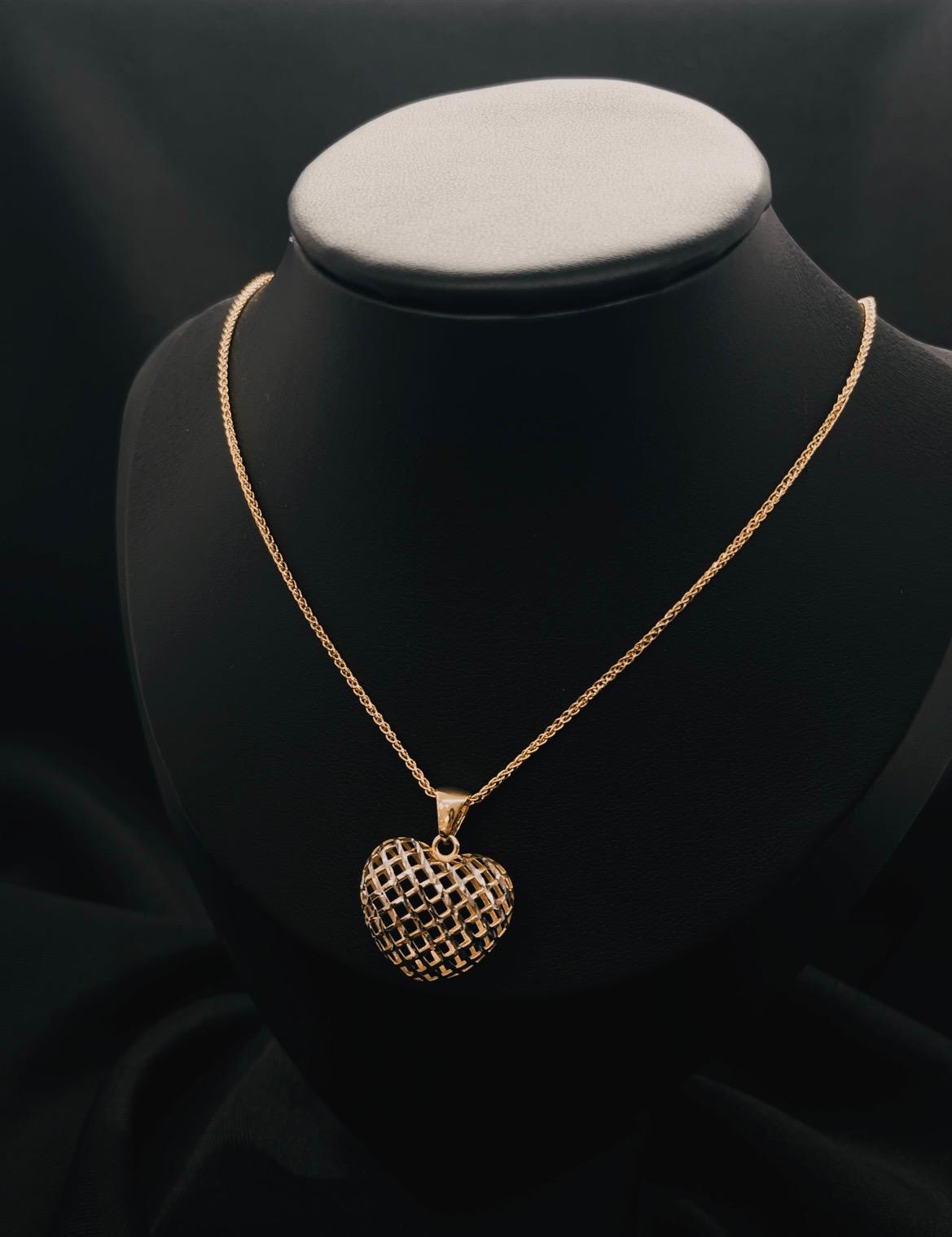 10K Two Tone Puffed Heart Pendent