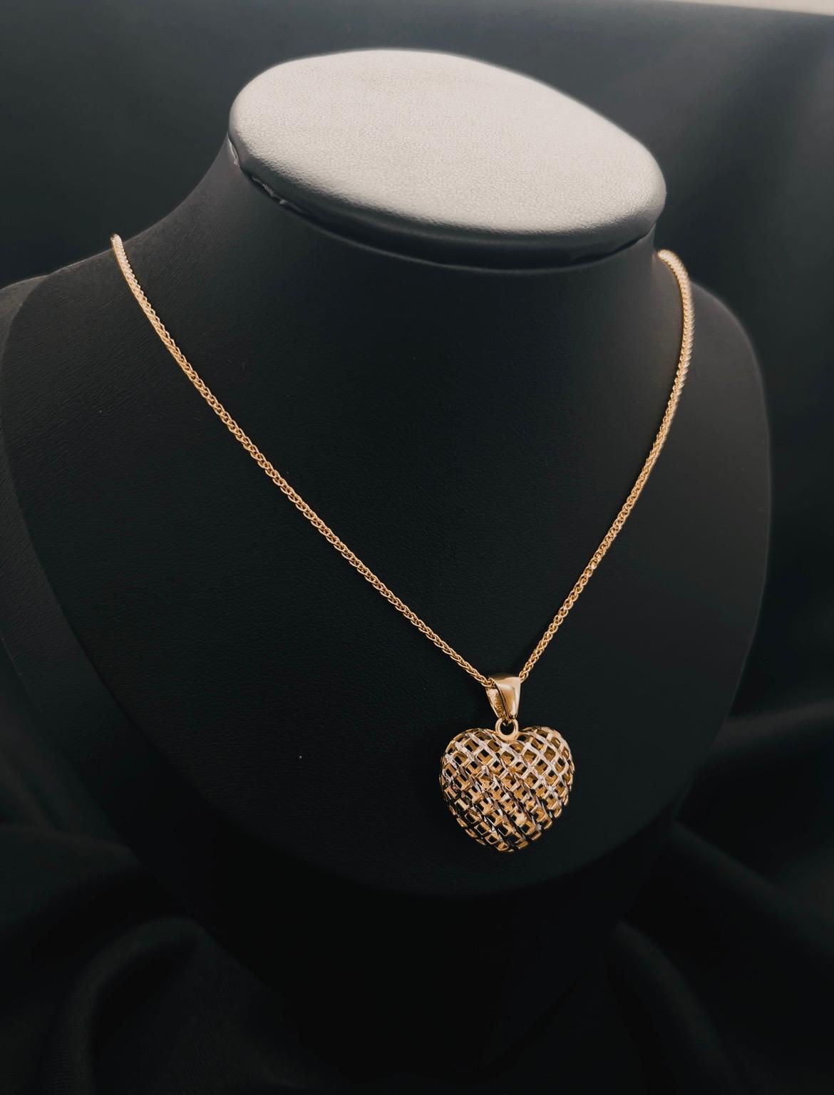 10K Two Tone Puffed Heart Pendent