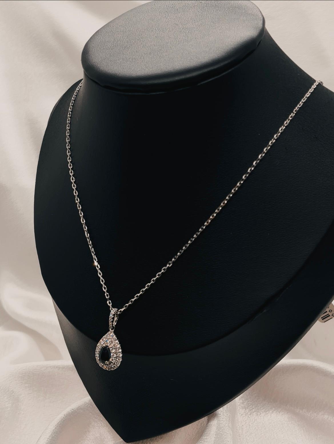 14K White Gold Diamond(0.51Ct)  Necklace With Blue Sapphire(0.60Ct)