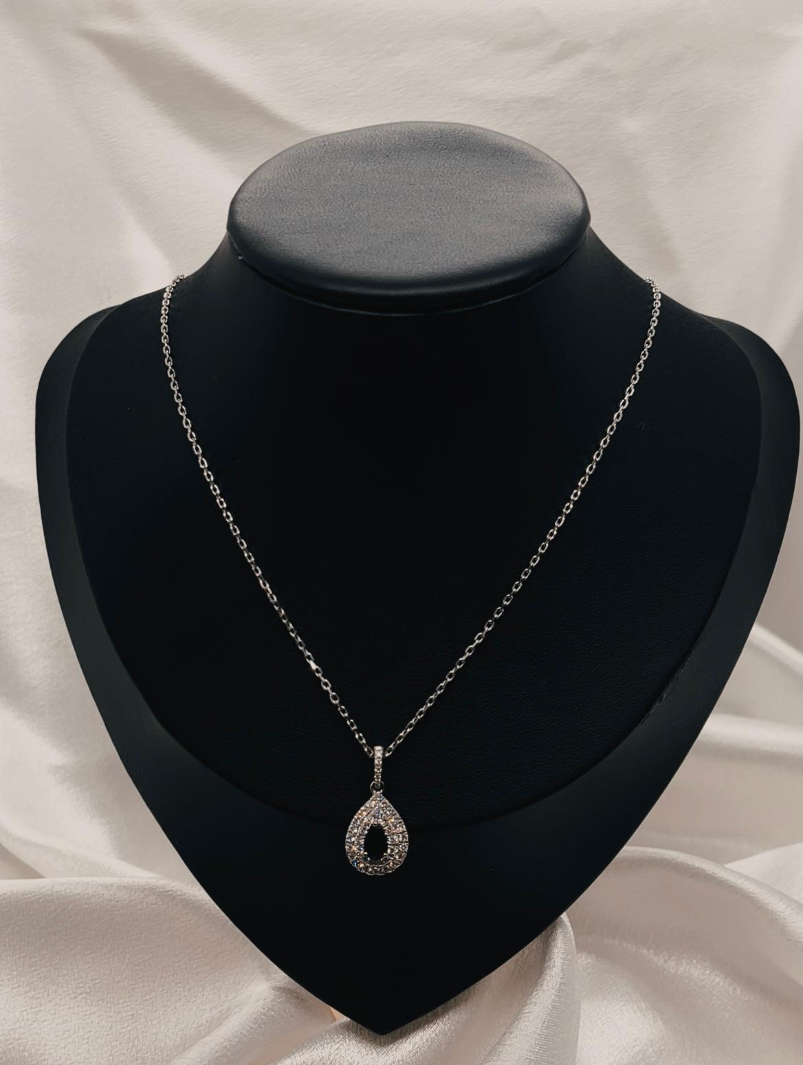 14K White Gold Diamond(0.51Ct)  Necklace With Blue Sapphire(0.60Ct)