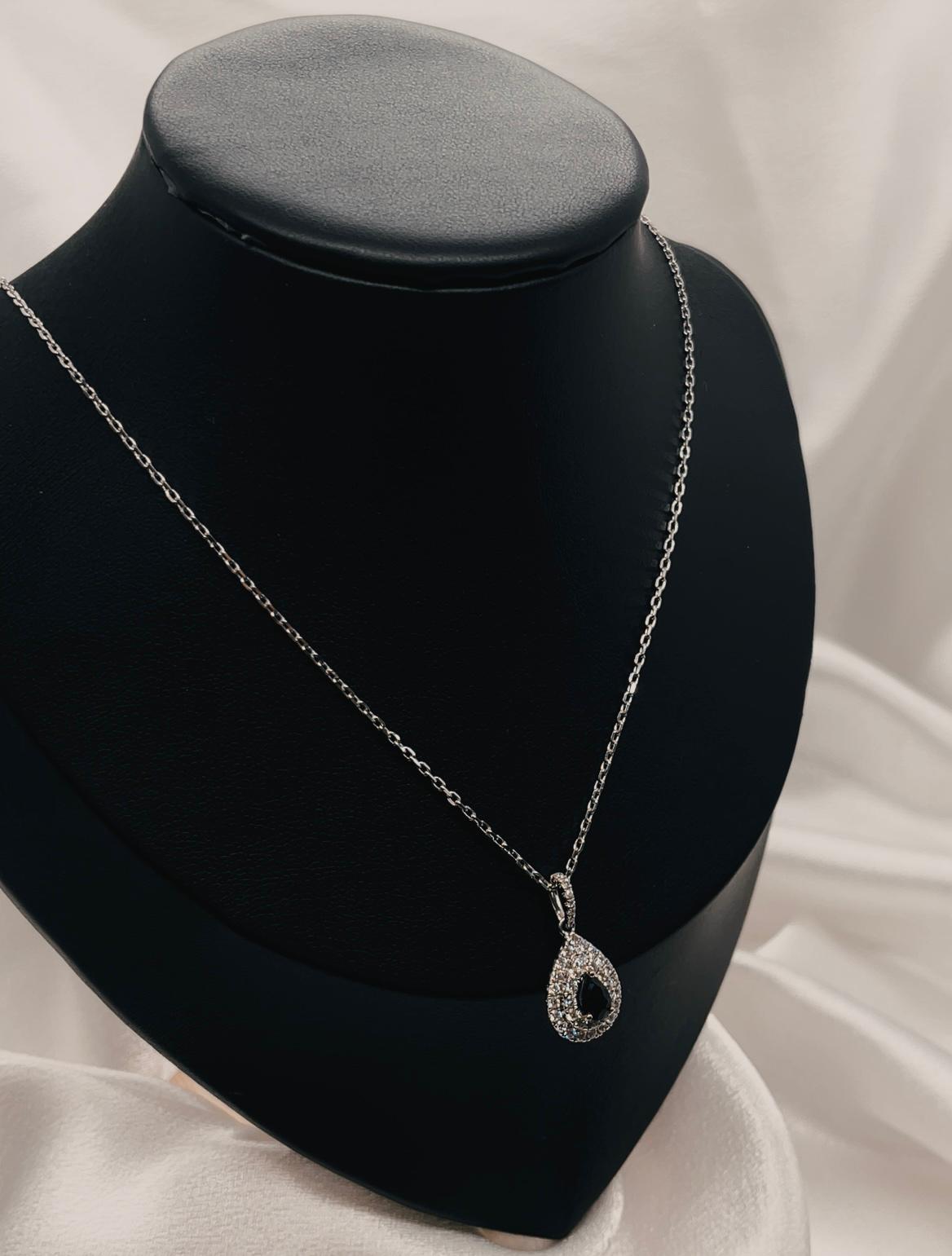 14K White Gold Diamond(0.51Ct)  Necklace With Blue Sapphire(0.60Ct)