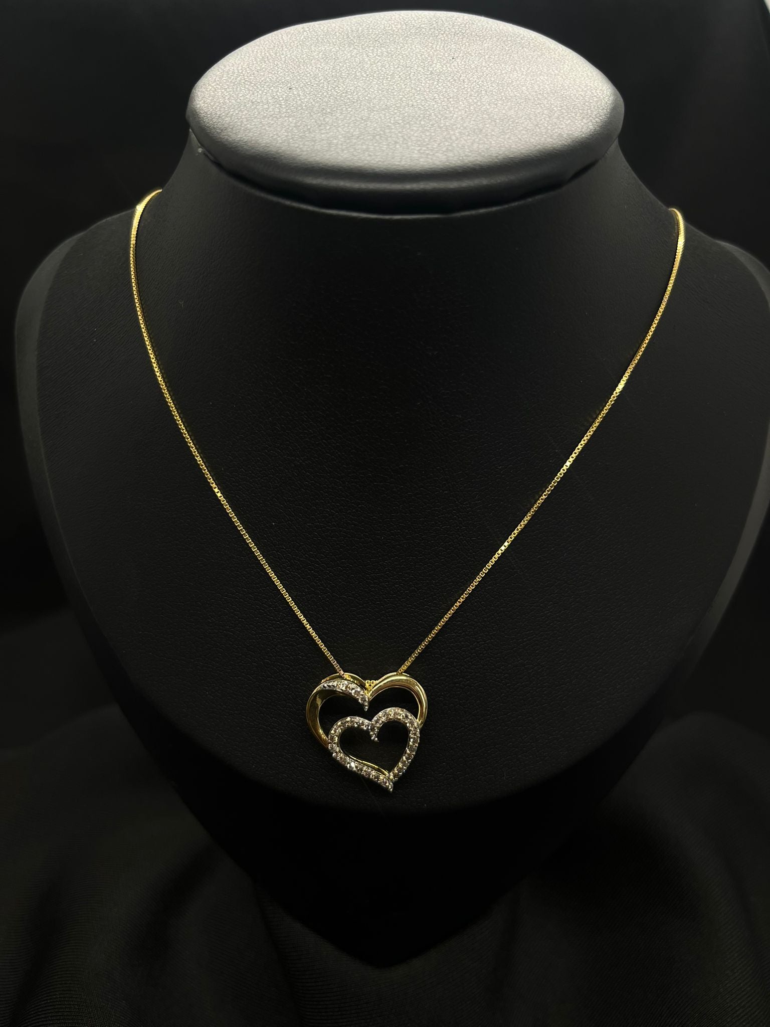 18K Heart Pendant And Chain With Natural Diamonds