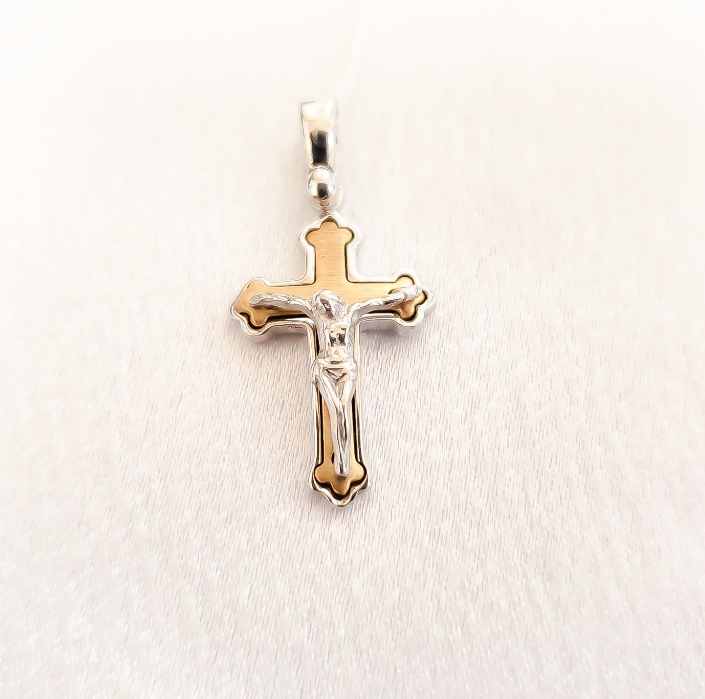 18kt. Two Tone Brushed Finish Crucifix